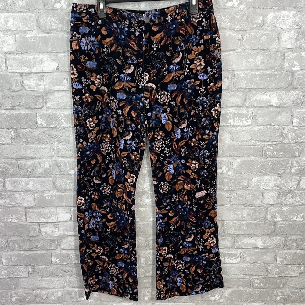 Versona Floral Boot Cut Corduroy Pants Black and Blue